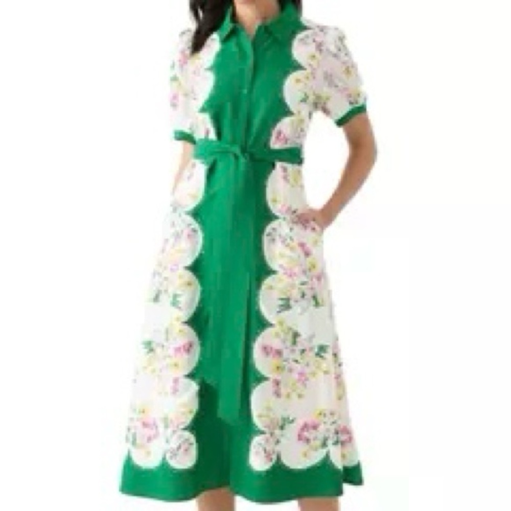 Crown & Ivy Green A-Line Puff Sleeve Midi Dress